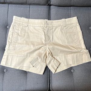 Joe’s jeans beige/khaki, short-shorts, super cute on, fun w/platforms or flats
